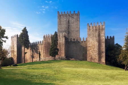 Castelo de Guimaraes Castle. Most famous castle in Portugal. Birth place of the first Portuguese King and the Portuguese nation. Guimaraes, Portugal.のeditorial素材