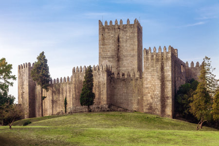 Castelo de Guimaraes Castle. Most famous castle in Portugal. Birth place of the first Portuguese King and the Portuguese nation. Guimaraes, Portugal.のeditorial素材