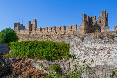 Castle of Tomar. The Knights Templar fortress which surrounds and protects the Convent of Christ or Convento de Cristo. Tomar, Portugalのeditorial素材