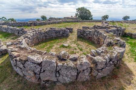 Pacos de Ferreira, Portugal - September 9, 2017: House ruins in Citania de Sanfins, a Celtic-Iberian prehistoric fortified Castro hillfort settlementのeditorial素材