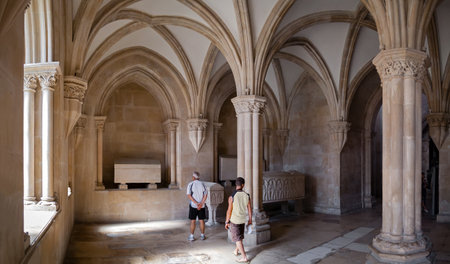 Alcobaca, Portugal - July 17, 2017: Royal Pantheon or Panteao Real aka Sala dos Tumulos in Monastery of Santa Maria de Alcobaca Abbey. Cistercian Religious Order.のeditorial素材