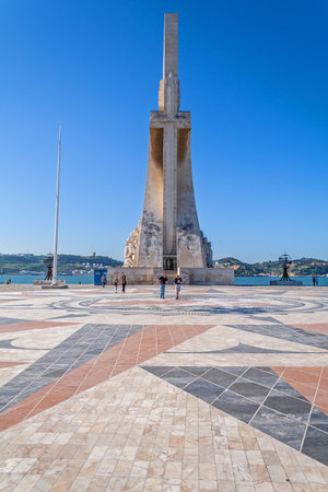 Lisbon, Portugal - July 30, 2018: Square in front of Padrao dos Descobrimentos monument aka Sea Discoveries Monument in Belem Districtのeditorial素材