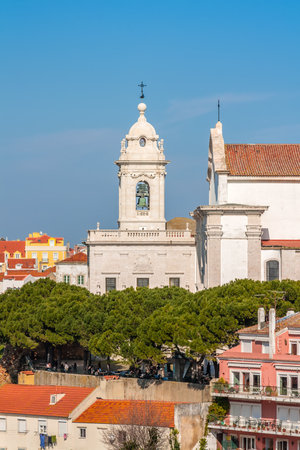 Lisbon, Portugal. Graca Church and Convent and Sophia de Mello Breyner Andresen Viewpoint aka Graca Viewpoint.のeditorial素材