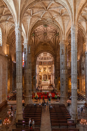 Lisbon, Portugal. Church of the Jeronimos Monastery or Abbey aka Santa Maria de Belem monastery. UNESCO World Heritage. Manuelino or Manuelineのeditorial素材
