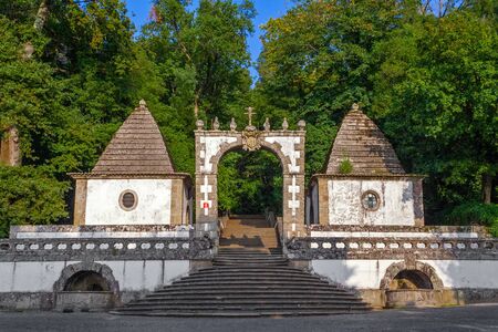 Braga, Portugal. Bom Jesus do Monte. Portico on the bottom entrance of the sactuary and start of Stations of the Cross. Baroque.の写真素材