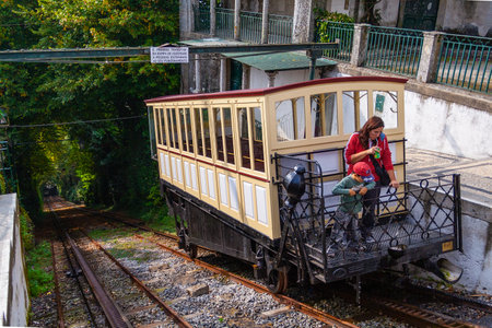 Braga, Portugal - October 6, 2017: 19th century funicular of Bom Jesus do Monte Sanctuary. Powered by a water gravity systemのeditorial素材