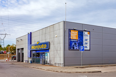 Coina, Portugal - October 23, 2019: Norauto car or auto parts shop and service station. Auto repair shop in Barreiro Planet Retail Park. Norauto is a French companyのeditorial素材