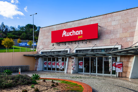 Almada, Portugal - October 24, 2019: Auchan Pet shop or store in the Almada Forum shopping mall or center. Auchan is a French hypermarket, supermarket or superstore chainのeditorial素材