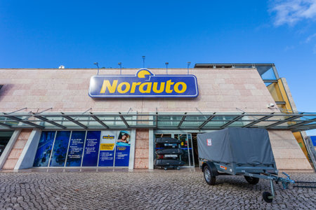 Almada, Portugal - October 24, 2019: Norauto car or auto parts shop and service station or auto repair shop in Almada Forum shopping mall or center. Norauto is a French companyのeditorial素材