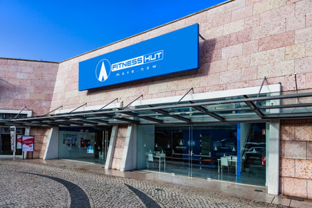 Almada, Portugal - October 24, 2019: Fitness Hut store in the Almada Forum shopping mall or center. Fitness Hut is workout gym focused on premium services at low costのeditorial素材