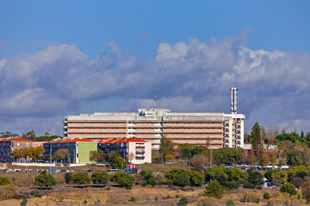 Almada, Portugal - October 24, 2019: Hospital Garcia de Orta Hospital. Very large hospital belonging to the Servico Nacional de Saude, the Portuguese National Health Service. Located in the suburban area of Lisbon.のeditorial素材
