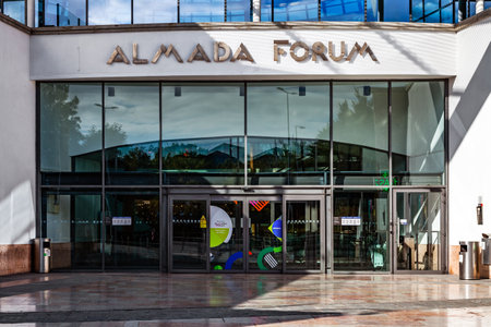 Almada, Portugal - October 24, 2019: Entrance of the Almada Forum shopping center, one of the largest shopping malls in Portugal close to Lisbon.のeditorial素材