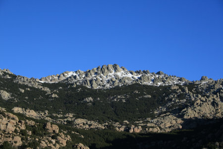 Panoramic view of La Pedriza and the Sierra de Guadarramaの写真素材