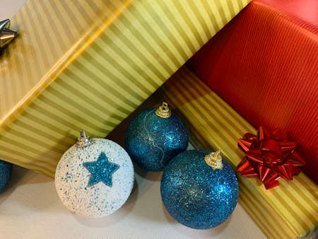 Gifts with decoration and Christmas backgroundの写真素材
