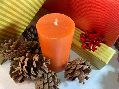 Gifts with decoration and Christmas backgroundの写真素材