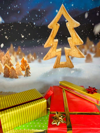 Well decorated gifts on colored backgroundsの写真素材