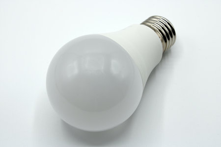 Insulated led bulb on a white backgroundの写真素材