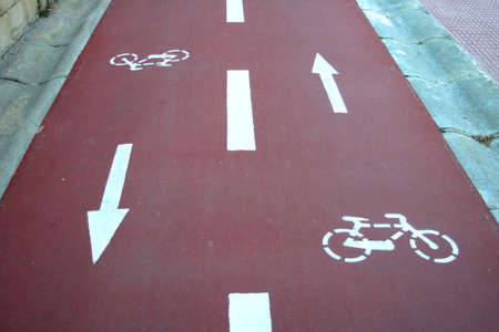 Two-way bike lane in redの写真素材