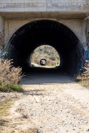 Tunnel in the middle of the road, close-upの写真素材