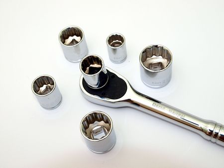 socket ratchet wrench set on white