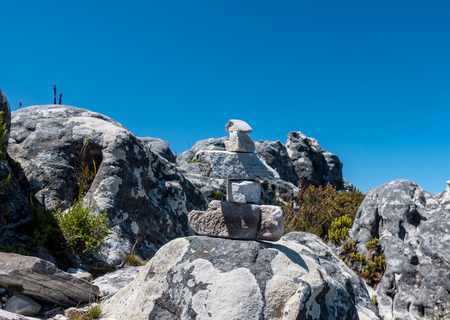 Stacked Stones on top of Table Mountain in Cape Townの写真素材