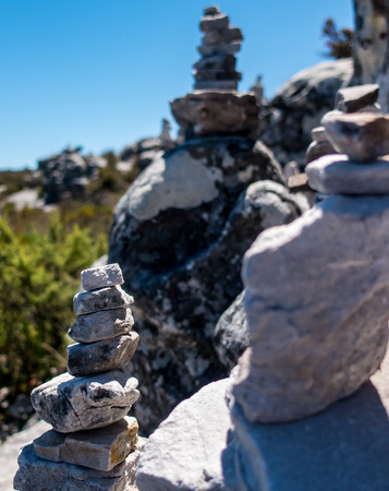 Stacked Stones on top of Table Mountain in Cape Townの写真素材