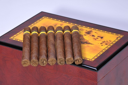 Seven cigars on the cigar box