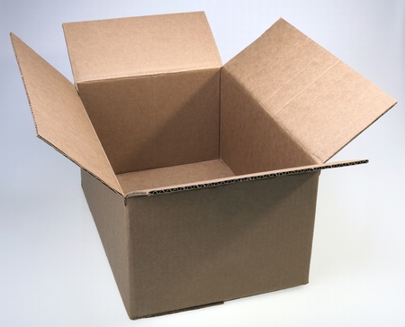 Cardboard brown box open, for design layoutの写真素材