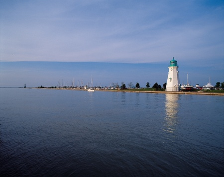 Welland Canal with two lighthousesの写真素材