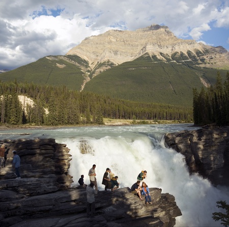 Falls and rver in Canadian Rockiesのeditorial素材