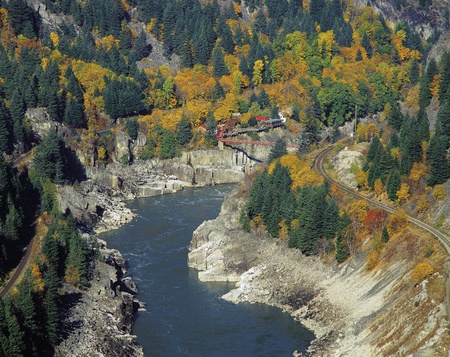 Fraser Canyon and river at Hell's Gate の写真素材