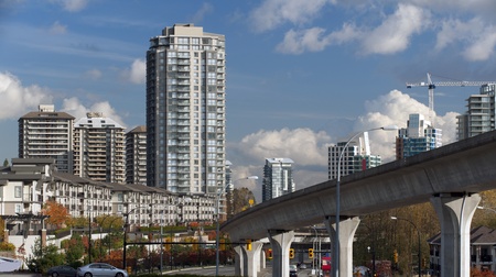 Apartment buildings and SkyTrain Line in Burnaby, Canadaのeditorial素材