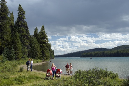 Minnewanka Lake in Canadian Rockiesのeditorial素材