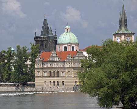 The towers of Old Prague Town and Vltava Riverの写真素材