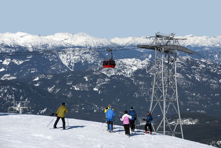 Coast Mountains at Whistler with skiers