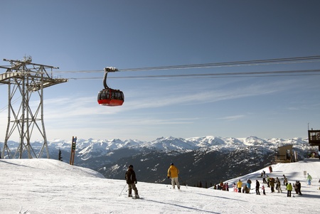 Coast Mountains at Whistler with skiers