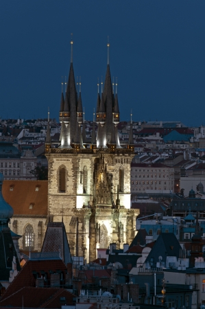 Prague - gothic cathedral in the nightの写真素材
