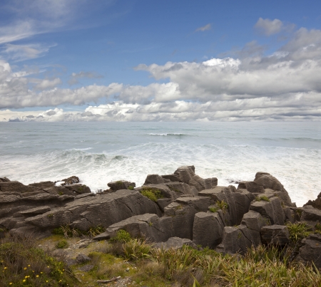 New Zealand - Coast Rocks line, South Islandの写真素材