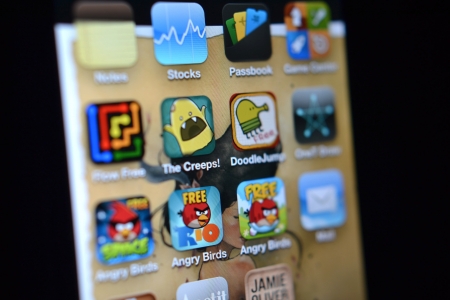 Prague, Czech Republic - October 23, 2012 - iPhone screen with various applications on October 23, 2012 in Prague, Czech republic. Apple reveals that 35 billion apps have been downloaded thus far.のeditorial素材