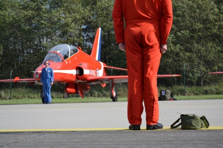 Ostrava, Czech republic  September 22, 2012: Red Arrows RAF aerobatic display jet during airshow session NATO Days in Ostrava, Czech republic. More than 208 000 visitors have come to Ostrava Airport during September 22 and 23, 2012.のeditorial素材