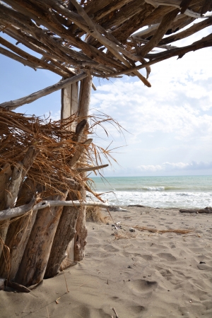 Hut on a beachの写真素材