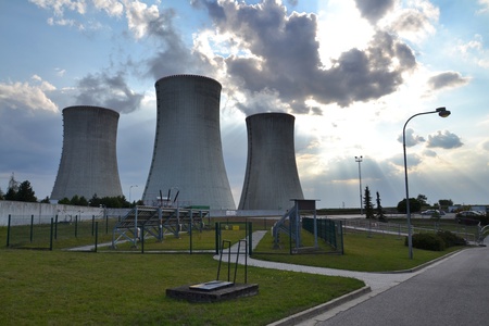 Cooling towers at the nuclear power plant in Dukovany, Czech republicのeditorial素材