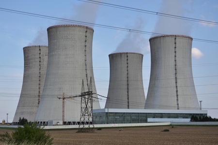 Cooling towers at the nuclear power plant in Dukovany, Czech republicの写真素材