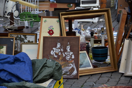 Flea market on Place du Jeu de Balle in Brussels, Belgiumのeditorial素材
