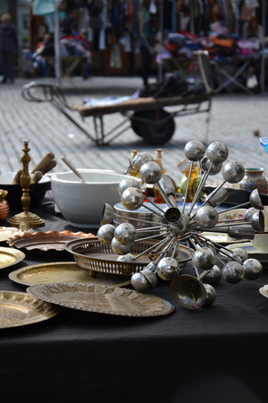 Flea market on Place du Jeu de Balle in Brussels, Belgiumの写真素材
