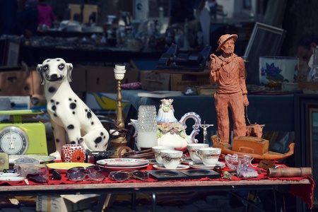 Flea market on Place du Jeu de Balle in Brussels, Belgiumのeditorial素材