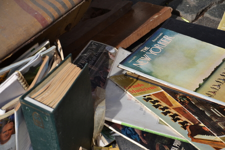Brussels, Belgium - July 14, 2014: Old New Yorker magazine on a daily flea market at Place du Jeu de Balle on July 14, 2014 in Brussels, Belgium.のeditorial素材