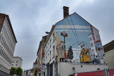 Brussels, Belgium - July 11, 2014: Filtered picture of a comic strip mural painting on July 11, 2014 in Brussels, Belgium. Brussels is known as a homeland of the comic strips and is full of images of numerous comic strip heroes.のeditorial素材