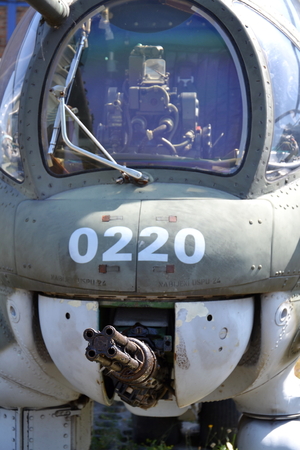 Machine gun on an old military airplane standing on an airportのeditorial素材
