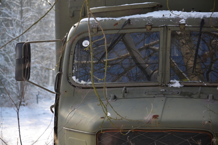 Old czechoslovak military truck Praga V3S in winterの写真素材